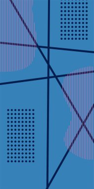 Çizgili Modern Soyut Mozaik ve Geometrik Şekiller Süslemeli Vektör Tasarımı. Noktalar, çizgiler ve geometrik şekiller mozaiğiyle soyut bir arkaplan. Memphis tarzı sanat ile poster için soyut arkaplan.