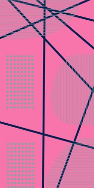 Çizgili Modern Soyut Mozaik ve Geometrik Şekiller Süslemeli Vektör Tasarımı. Noktalar, çizgiler ve geometrik şekiller mozaiğiyle soyut bir arkaplan. Memphis tarzı sanat ile poster için soyut arkaplan.