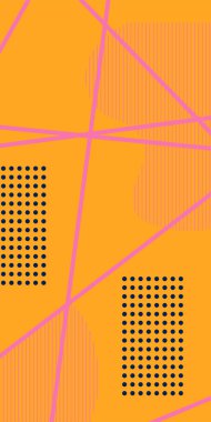 Çizgili Modern Soyut Mozaik ve Geometrik Şekiller Süslemeli Vektör Tasarımı. Noktalar, çizgiler ve geometrik şekiller mozaiğiyle soyut bir arkaplan. Memphis tarzı sanat ile poster için soyut arkaplan.