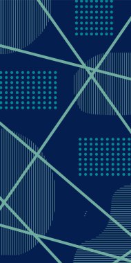 Çizgili Modern Soyut Mozaik ve Geometrik Şekiller Süslemeli Vektör Tasarımı. Noktalar, çizgiler ve geometrik şekiller mozaiğiyle soyut bir arkaplan. Memphis tarzı sanat ile poster için soyut arkaplan.