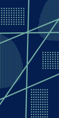 Çizgili Modern Soyut Mozaik ve Geometrik Şekiller Süslemeli Vektör Tasarımı. Noktalar, çizgiler ve geometrik şekiller mozaiğiyle soyut bir arkaplan. Memphis tarzı sanat ile poster için soyut arkaplan.