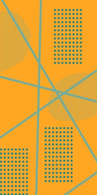 Çizgili Modern Soyut Mozaik ve Geometrik Şekiller Süslemeli Vektör Tasarımı. Noktalar, çizgiler ve geometrik şekiller mozaiğiyle soyut bir arkaplan. Memphis tarzı sanat ile poster için soyut arkaplan.