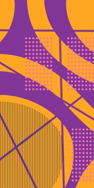 Çizgili Modern Soyut Mozaik ve Geometrik Şekiller Süslemeli Vektör Tasarımı. Noktalar, çizgiler ve geometrik şekiller mozaiğiyle soyut bir arkaplan. Memphis tarzı sanat ile poster için soyut arkaplan.