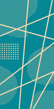 Çizgili Modern Soyut Mozaik ve Geometrik Şekiller Süslemeli Vektör Tasarımı. Noktalar, çizgiler ve geometrik şekiller mozaiğiyle soyut bir arkaplan. Memphis tarzı sanat ile poster için soyut arkaplan.