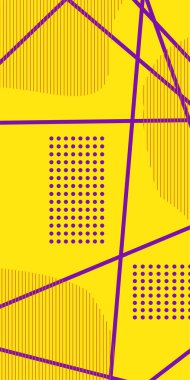 Çizgili Modern Soyut Mozaik ve Geometrik Şekiller Süslemeli Vektör Tasarımı. Noktalar, çizgiler ve geometrik şekiller mozaiğiyle soyut bir arkaplan. Memphis tarzı sanat ile poster için soyut arkaplan.