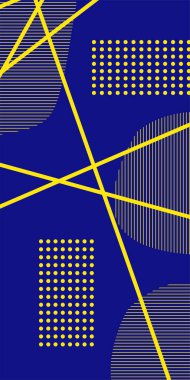 Çizgili Modern Soyut Mozaik ve Geometrik Şekiller Süslemeli Vektör Tasarımı. Noktalar, çizgiler ve geometrik şekiller mozaiğiyle soyut bir arkaplan. Memphis tarzı sanat ile poster için soyut arkaplan.