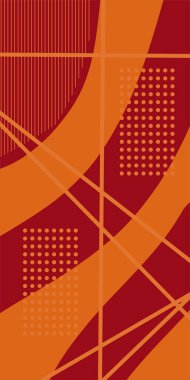 Çizgili Modern Soyut Mozaik ve Geometrik Şekiller Süslemeli Vektör Tasarımı. Noktalar, çizgiler ve geometrik şekiller mozaiğiyle soyut bir arkaplan. Memphis tarzı sanat ile poster için soyut arkaplan.