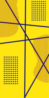 Çizgili Modern Soyut Mozaik ve Geometrik Şekiller Süslemeli Vektör Tasarımı. Noktalar, çizgiler ve geometrik şekiller mozaiğiyle soyut bir arkaplan. Memphis tarzı sanat ile poster için soyut arkaplan.