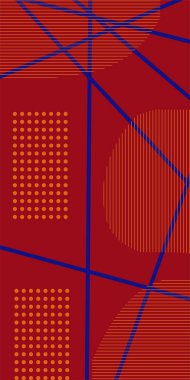 Çizgili Modern Soyut Mozaik ve Geometrik Şekiller Süslemeli Vektör Tasarımı. Noktalar, çizgiler ve geometrik şekiller mozaiğiyle soyut bir arkaplan. Memphis tarzı sanat ile poster için soyut arkaplan.