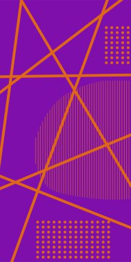 Çizgili Modern Soyut Mozaik ve Geometrik Şekiller Süslemeli Vektör Tasarımı. Noktalar, çizgiler ve geometrik şekiller mozaiğiyle soyut bir arkaplan. Memphis tarzı sanat ile poster için soyut arkaplan.