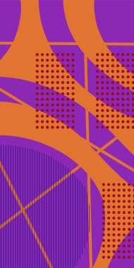 Çizgili Modern Soyut Mozaik ve Geometrik Şekiller Süslemeli Vektör Tasarımı. Noktalar, çizgiler ve geometrik şekiller mozaiğiyle soyut bir arkaplan. Memphis tarzı sanat ile poster için soyut arkaplan.