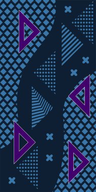 Modern Soyut Mozaik Geometrik Şekiller ve Süslü Vektör Tasarımı. Geometrik şekillerin mozaiğiyle soyut arkaplan süslemeleri. Memphis tarzı sanat ile poster için soyut arkaplan.