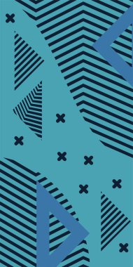 Modern Soyut Mozaik Geometrik Şekiller ve Süslü Vektör Tasarımı. Geometrik şekillerin mozaiğiyle soyut arkaplan süslemeleri. Memphis tarzı sanat ile poster için soyut arkaplan.