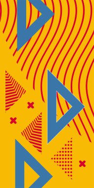 Modern Soyut Mozaik Geometrik Şekiller ve Süslü Vektör Tasarımı. Geometrik şekillerin mozaiğiyle soyut arkaplan süslemeleri. Memphis tarzı sanat ile poster için soyut arkaplan.