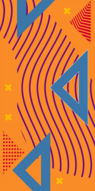 Modern Soyut Mozaik Geometrik Şekiller ve Süslü Vektör Tasarımı. Geometrik şekillerin mozaiğiyle soyut arkaplan süslemeleri. Memphis tarzı sanat ile poster için soyut arkaplan.