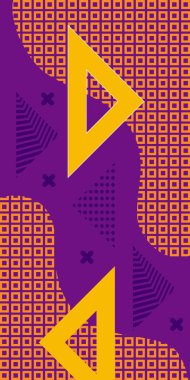 Modern Soyut Mozaik Geometrik Şekiller ve Süslü Vektör Tasarımı. Geometrik şekillerin mozaiğiyle soyut arkaplan süslemeleri. Memphis tarzı sanat ile poster için soyut arkaplan.