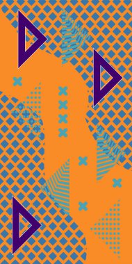 Modern Soyut Mozaik Geometrik Şekiller ve Süslü Vektör Tasarımı. Geometrik şekillerin mozaiğiyle soyut arkaplan süslemeleri. Memphis tarzı sanat ile poster için soyut arkaplan.