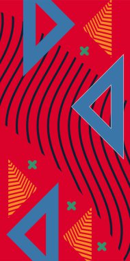 Modern Soyut Mozaik Geometrik Şekiller ve Süslü Vektör Tasarımı. Geometrik şekillerin mozaiğiyle soyut arkaplan süslemeleri. Memphis tarzı sanat ile poster için soyut arkaplan.