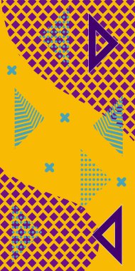 Modern Soyut Mozaik Geometrik Şekiller ve Süslü Vektör Tasarımı. Geometrik şekillerin mozaiğiyle soyut arkaplan süslemeleri. Memphis tarzı sanat ile poster için soyut arkaplan.