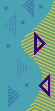 Modern Soyut Mozaik Geometrik Şekiller ve Süslü Vektör Tasarımı. Geometrik şekillerin mozaiğiyle soyut arkaplan süslemeleri. Memphis tarzı sanat ile poster için soyut arkaplan.