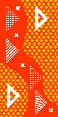 Modern Soyut Mozaik Geometrik Şekiller ve Süslü Vektör Tasarımı. Geometrik şekillerin mozaiğiyle soyut arkaplan süslemeleri. Memphis tarzı sanat ile poster için soyut arkaplan.