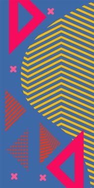 Modern Soyut Mozaik Geometrik Şekiller ve Süslü Vektör Tasarımı. Geometrik şekillerin mozaiğiyle soyut arkaplan süslemeleri. Memphis tarzı sanat ile poster için soyut arkaplan.