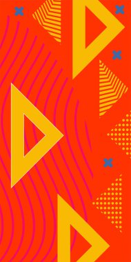 Modern Soyut Mozaik Geometrik Şekiller ve Süslü Vektör Tasarımı. Geometrik şekillerin mozaiğiyle soyut arkaplan süslemeleri. Memphis tarzı sanat ile poster için soyut arkaplan.