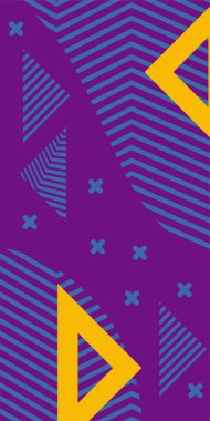 Modern Soyut Mozaik Geometrik Şekiller ve Süslü Vektör Tasarımı. Geometrik şekillerin mozaiğiyle soyut arkaplan süslemeleri. Memphis tarzı sanat ile poster için soyut arkaplan.