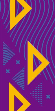 Modern Soyut Mozaik Geometrik Şekiller ve Süslü Vektör Tasarımı. Geometrik şekillerin mozaiğiyle soyut arkaplan süslemeleri. Memphis tarzı sanat ile poster için soyut arkaplan.