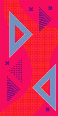 Modern Soyut Mozaik Geometrik Şekiller ve Süslü Vektör Tasarımı. Geometrik şekillerin mozaiğiyle soyut arkaplan süslemeleri. Memphis tarzı sanat ile poster için soyut arkaplan.