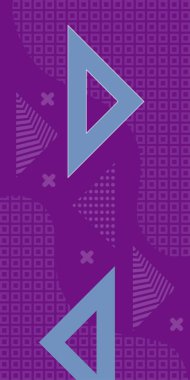 Modern Soyut Mozaik Geometrik Şekiller ve Süslü Vektör Tasarımı. Geometrik şekillerin mozaiğiyle soyut arkaplan süslemeleri. Memphis tarzı sanat ile poster için soyut arkaplan.