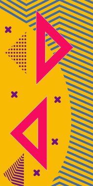 Modern Soyut Mozaik Geometrik Şekiller ve Süslü Vektör Tasarımı. Geometrik şekillerin mozaiğiyle soyut arkaplan süslemeleri. Memphis tarzı sanat ile poster için soyut arkaplan.