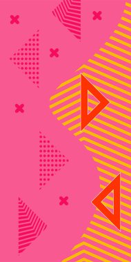 Modern Soyut Mozaik Geometrik Şekiller ve Süslü Vektör Tasarımı. Geometrik şekillerin mozaiğiyle soyut arkaplan süslemeleri. Memphis tarzı sanat ile poster için soyut arkaplan.