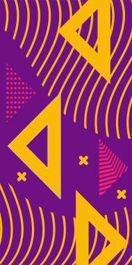 Modern Soyut Mozaik Geometrik Şekiller ve Süslü Vektör Tasarımı. Geometrik şekillerin mozaiğiyle soyut arkaplan süslemeleri. Memphis tarzı sanat ile poster için soyut arkaplan.