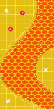 Modern Soyut Mozaik Geometrik Şekiller ve Süslü Vektör Tasarımı. Geometrik şekillerin mozaiğiyle soyut arkaplan süslemeleri. Memphis tarzı sanat ile poster için soyut arkaplan.