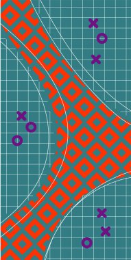 Modern Soyut Mozaik Geometrik Şekiller ve Süslü Vektör Tasarımı. Geometrik şekillerin mozaiğiyle soyut arkaplan süslemeleri. Memphis tarzı sanat ile poster için soyut arkaplan.