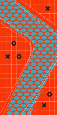 Modern Soyut Mozaik Geometrik Şekiller ve Süslü Vektör Tasarımı. Geometrik şekillerin mozaiğiyle soyut arkaplan süslemeleri. Memphis tarzı sanat ile poster için soyut arkaplan.