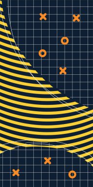 Modern Soyut Mozaik Geometrik Şekiller ve Süslü Vektör Tasarımı. Geometrik şekillerin mozaiğiyle soyut arkaplan süslemeleri. Memphis tarzı sanat ile poster için soyut arkaplan.