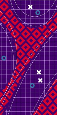 Modern Soyut Mozaik Geometrik Şekiller ve Süslü Vektör Tasarımı. Geometrik şekillerin mozaiğiyle soyut arkaplan süslemeleri. Memphis tarzı sanat ile poster için soyut arkaplan.