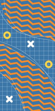 Modern Soyut Mozaik Geometrik Şekiller ve Süslü Vektör Tasarımı. Geometrik şekillerin mozaiğiyle soyut arkaplan süslemeleri. Memphis tarzı sanat ile poster için soyut arkaplan.