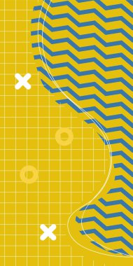 Modern Soyut Mozaik Geometrik Şekiller ve Süslü Vektör Tasarımı. Geometrik şekillerin mozaiğiyle soyut arkaplan süslemeleri. Memphis tarzı sanat ile poster için soyut arkaplan.