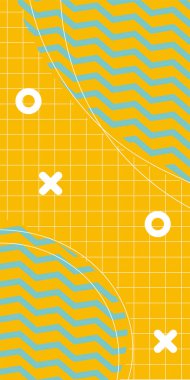 Modern Soyut Mozaik Geometrik Şekiller ve Süslü Vektör Tasarımı. Geometrik şekillerin mozaiğiyle soyut arkaplan süslemeleri. Memphis tarzı sanat ile poster için soyut arkaplan.