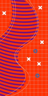 Modern Soyut Mozaik Geometrik Şekiller ve Süslü Vektör Tasarımı. Geometrik şekillerin mozaiğiyle soyut arkaplan süslemeleri. Memphis tarzı sanat ile poster için soyut arkaplan.