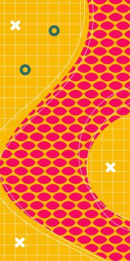 Modern Soyut Mozaik Geometrik Şekiller ve Süslü Vektör Tasarımı. Geometrik şekillerin mozaiğiyle soyut arkaplan süslemeleri. Memphis tarzı sanat ile poster için soyut arkaplan.