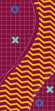 Modern Soyut Mozaik Geometrik Şekiller ve Süslü Vektör Tasarımı. Geometrik şekillerin mozaiğiyle soyut arkaplan süslemeleri. Memphis tarzı sanat ile poster için soyut arkaplan.