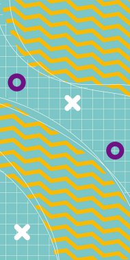 Modern Soyut Mozaik Geometrik Şekiller ve Süslü Vektör Tasarımı. Geometrik şekillerin mozaiğiyle soyut arkaplan süslemeleri. Memphis tarzı sanat ile poster için soyut arkaplan.