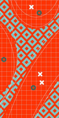 Modern Soyut Mozaik Geometrik Şekiller ve Süslü Vektör Tasarımı. Geometrik şekillerin mozaiğiyle soyut arkaplan süslemeleri. Memphis tarzı sanat ile poster için soyut arkaplan.