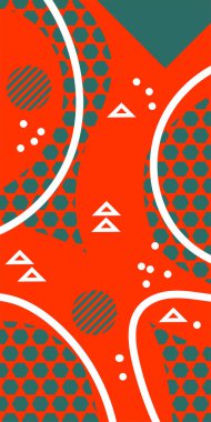 Modern Soyut Mozaik Geometrik Şekiller ve Süslü Vektör Tasarımı. Geometrik şekillerin mozaiğiyle soyut arkaplan süslemeleri. Memphis tarzı sanat ile poster için soyut arkaplan.