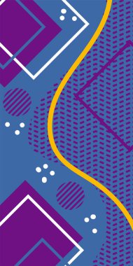 Modern Soyut Mozaik Geometrik Şekiller ve Süslü Vektör Tasarımı. Geometrik şekillerin mozaiğiyle soyut arkaplan süslemeleri. Memphis tarzı sanat ile poster için soyut arkaplan.