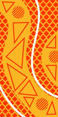 Modern Soyut Mozaik Geometrik Şekiller ve Süslü Vektör Tasarımı. Geometrik şekillerin mozaiğiyle soyut arkaplan süslemeleri. Memphis tarzı sanat ile poster için soyut arkaplan.